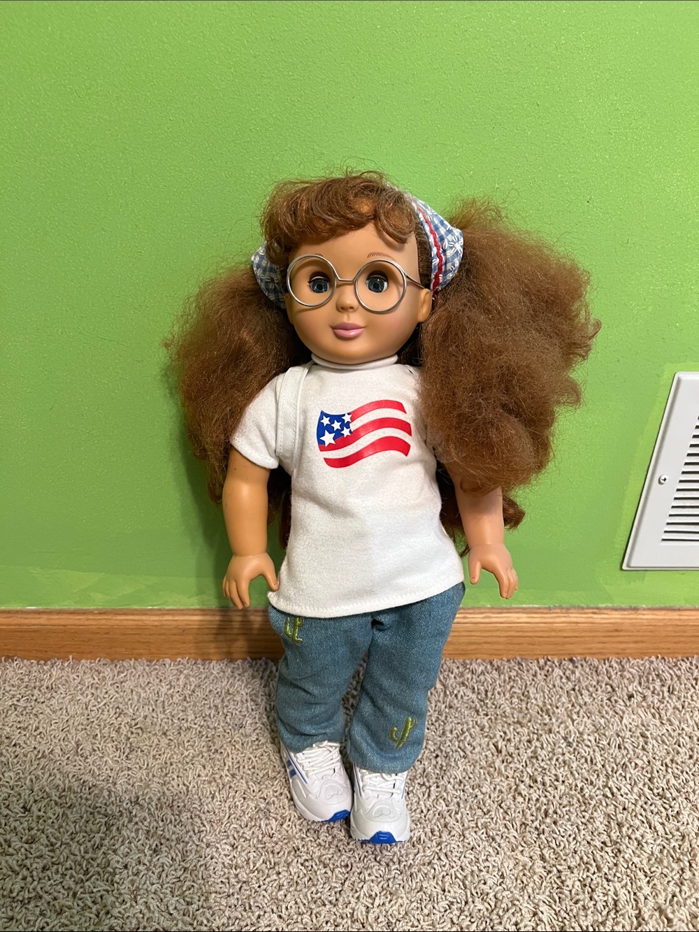 Our Generation Brown-Haired Doll with Glasses and White Flag T-Shirt - Kids Toy